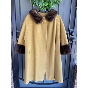50s 60s Vicunoor Fur Trimmed Swing Coat- XL